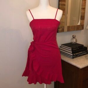 Shein Red Linen Wrap Front Tie